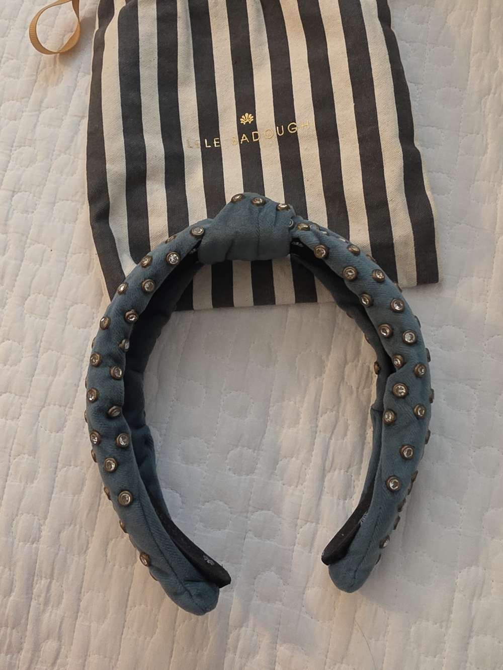 Lele Sadoughi Teal Crystal Studded Knotted Headband